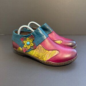 Socofy Women's Booties 9.5 (40) Rainbow Leather Flower Accent Turquoise Stone